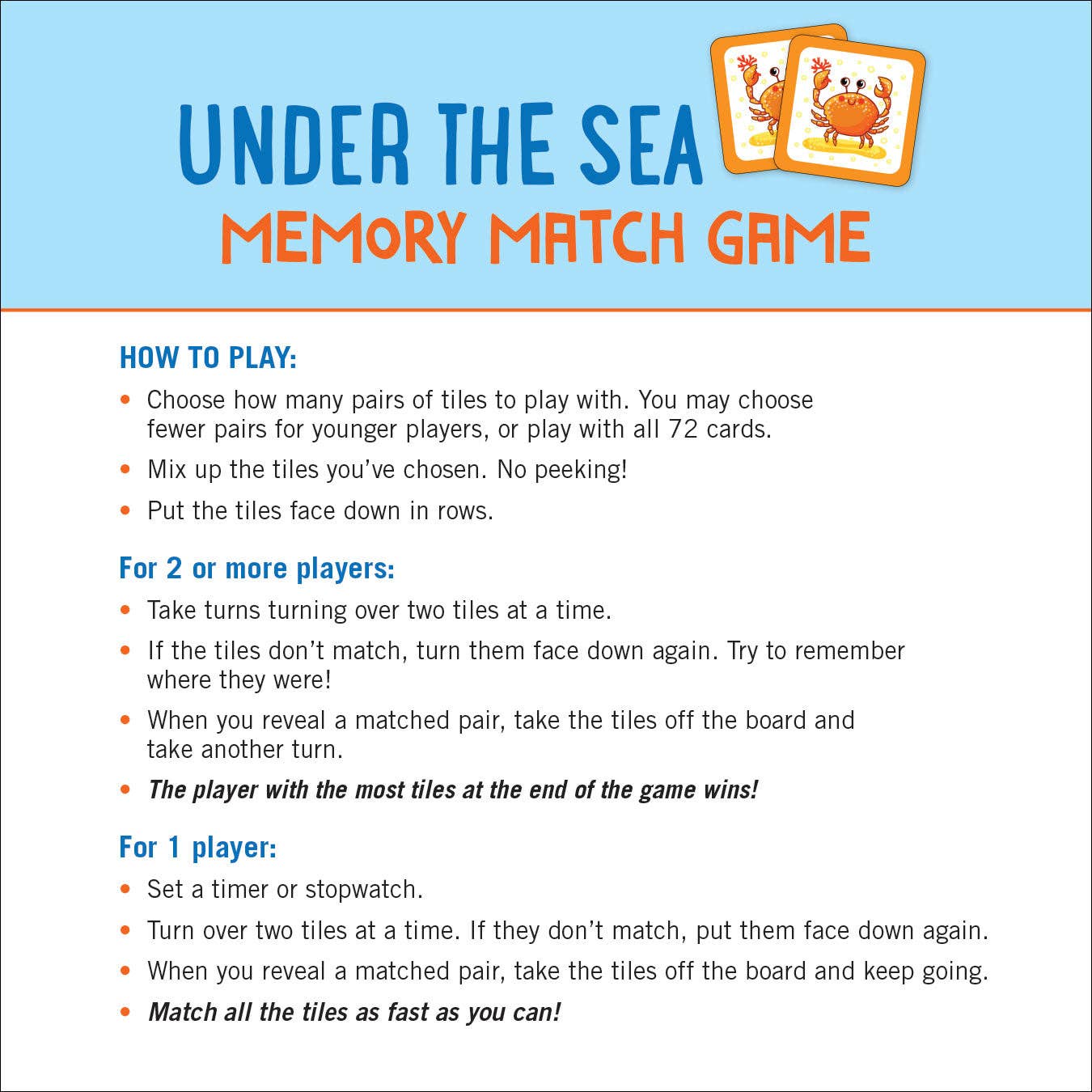 Peter Pauper Press - Under the Sea Memory Match Game (Set of 72 cards)