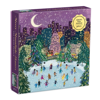 Merry Moonlight Skaters 500 Piece Foil Puzzle by Galison