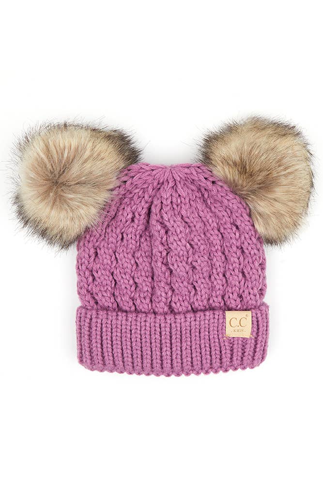 Hana - CC Kids Double Pom Pom All Over Cable Beanie: Dark Melange Grey