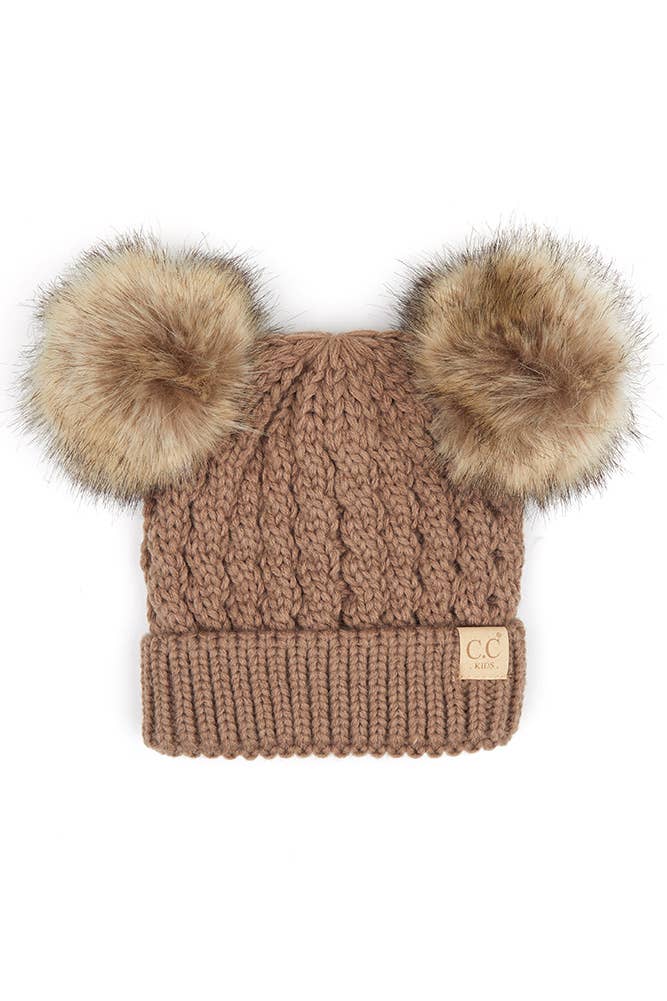 Hana - CC Kids Double Pom Pom All Over Cable Beanie: Dark Melange Grey