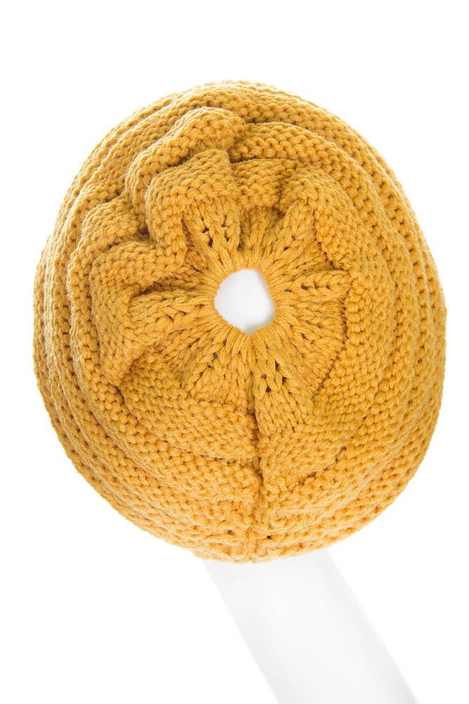 C.C Knit Brim Messy Bun Ponytail Beanie: New Olive