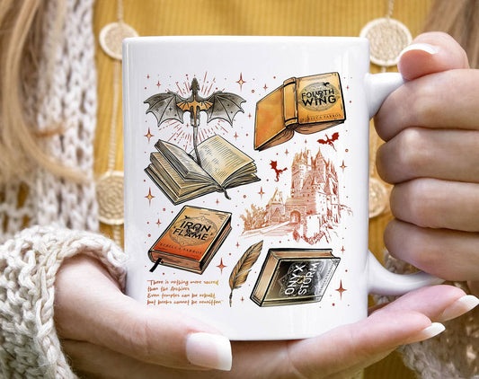 Fourth Wing Inspired Collage - Book Novel Coffee Mug  : 11oz White