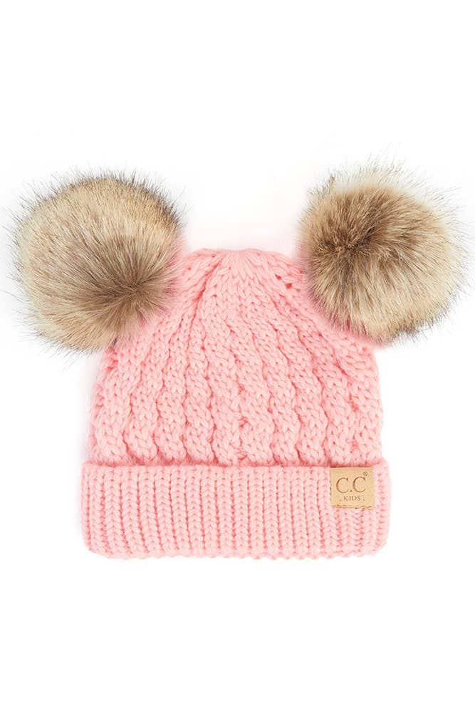 Hana - CC Kids Double Pom Pom All Over Cable Beanie: Dark Melange Grey