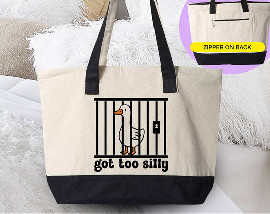 Got Too Silly - Funny Goose Meme Canvas Tote Bag