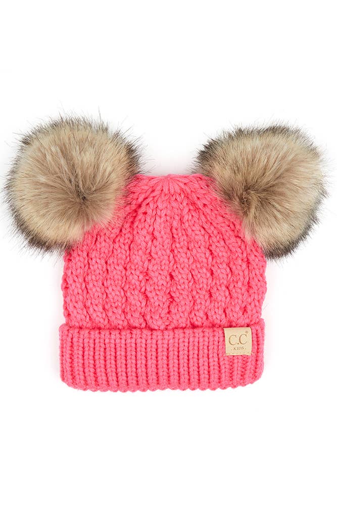 Hana - CC Kids Double Pom Pom All Over Cable Beanie: Dark Melange Grey