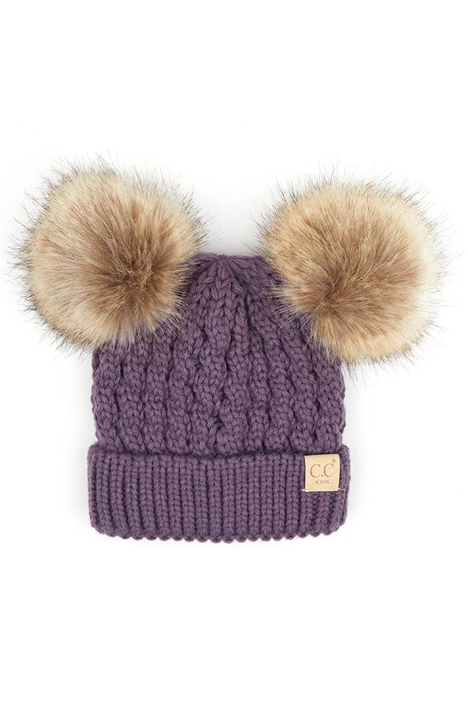 Hana - CC Kids Double Pom Pom All Over Cable Beanie: Dark Melange Grey
