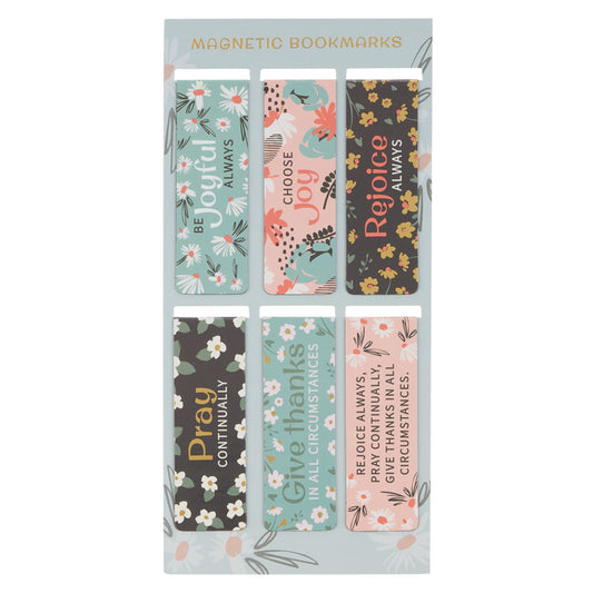 Christian Art Gifts Inspirational Magnetic Bookmark Pagemarker Set for Women: Be Joyful Always, Multicolor Florals & Encouraging Bible Verse Messages, - Ingram