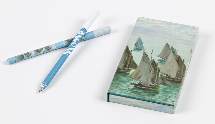 Teneues - 8-Pen Set: Monet Fishing Boats, 8 Ballpoint Pens, Unique Paper Wrapped Barrel, Soft Touch, Sleek Case: Set of 8 Ball Point Pens in a Slim Ca by Teneues