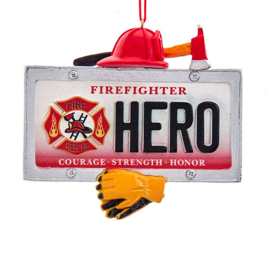 Kurt S. Adler, Inc. - 3"FIREFIGHTER HERO LICENSE PLATE