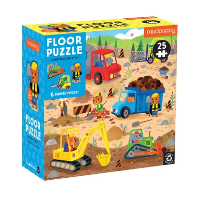 Construction Site 25 Piece Floor Puzzle with Shaped Pieces by Mudpuppy, Illustrated By Kathryn Selbert